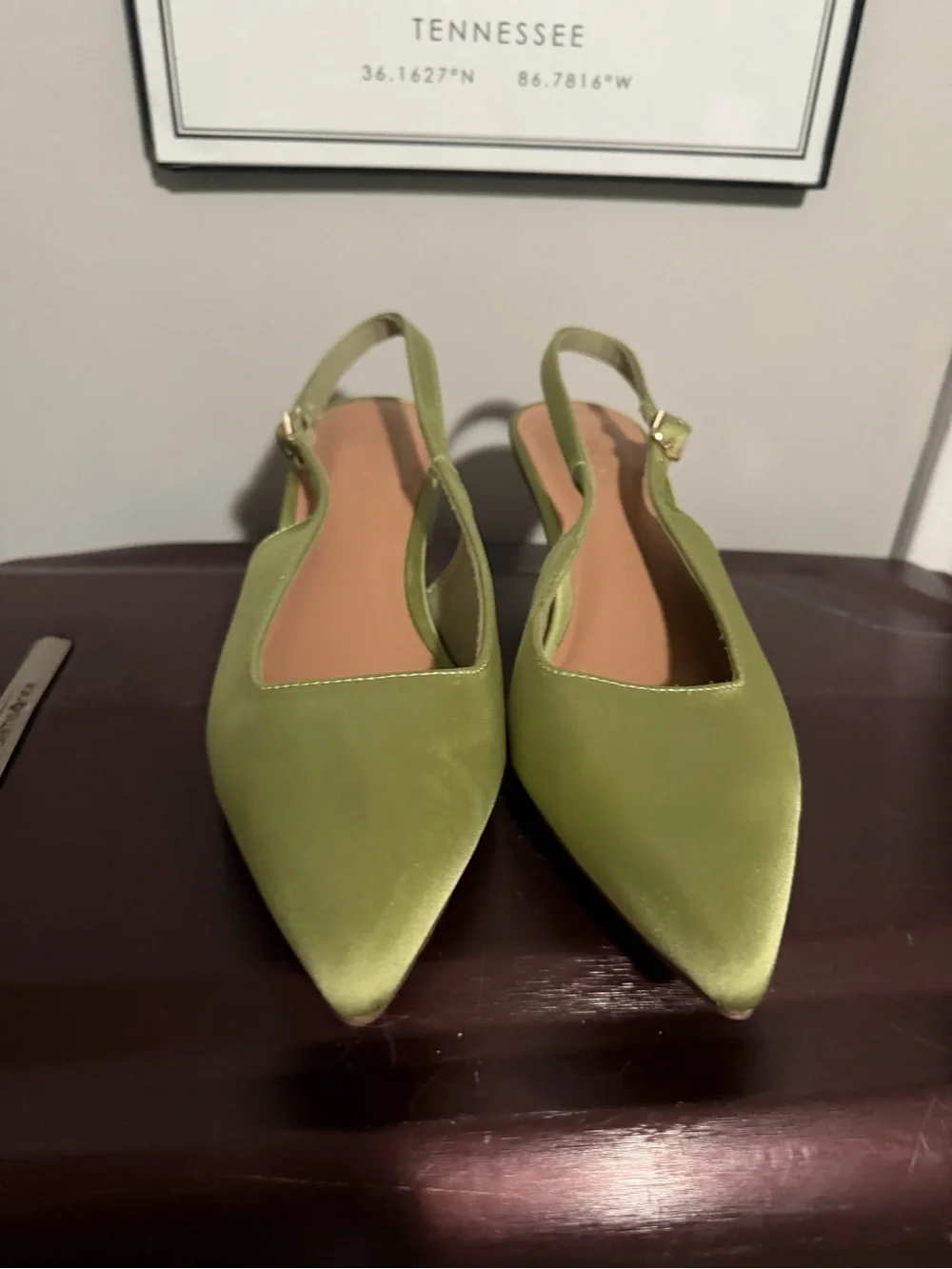 Target Olive Green Satin Pointed-Toe Slingback Heels